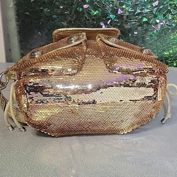 Coach RARE Y2k Vintage XL Gold Sequin 'Spotlight' Disco Purse 15383 - Picture 6 of 13